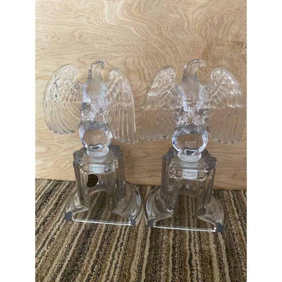 Vintage Imperial Glass Eagle Bookends Pair 9.5" Mid Century Americana - Picture 8 of 16